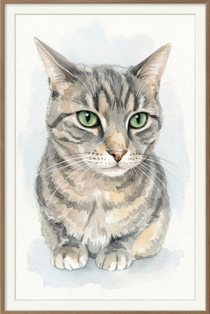 Portrait aquarelle d’un chat réalisé par Aniwalls